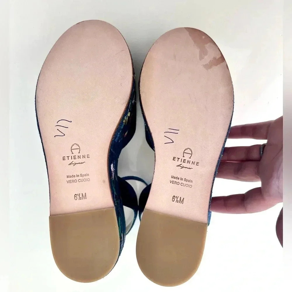 Etienne Aigner Sofhia Floral Embroidered Denim Platform Strappy Shoes‎ Size 6.5 - Picture 14 of 16
